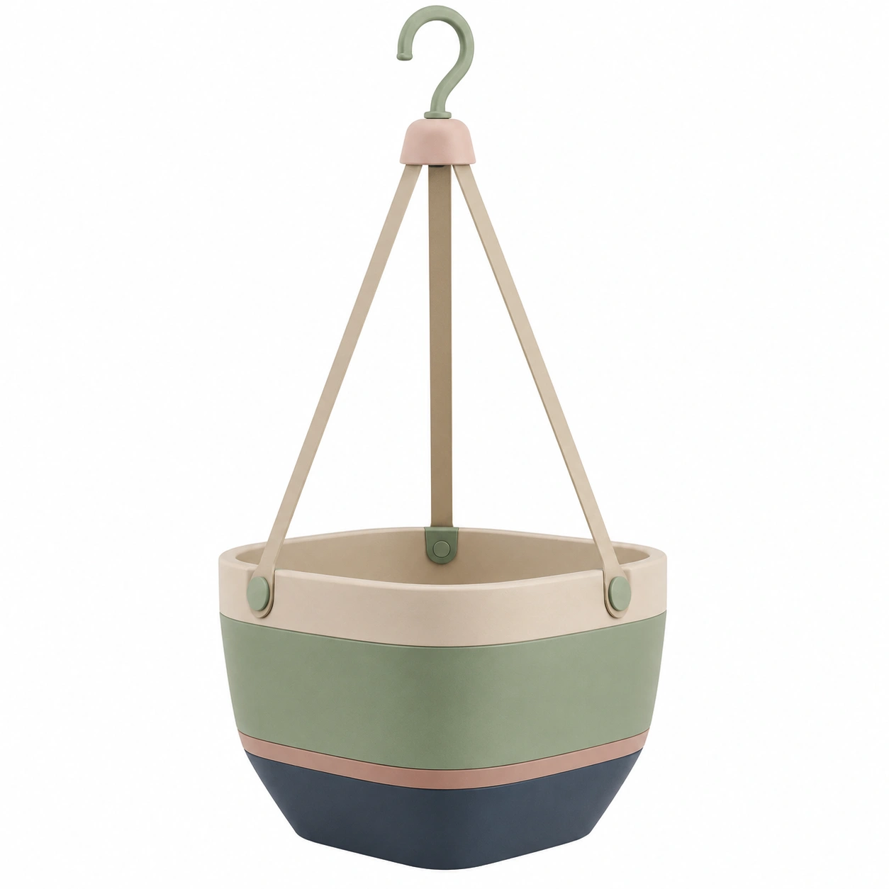 Macetero colgante beige, verde y azul con cuerda de cuero ajustable-ulqernova