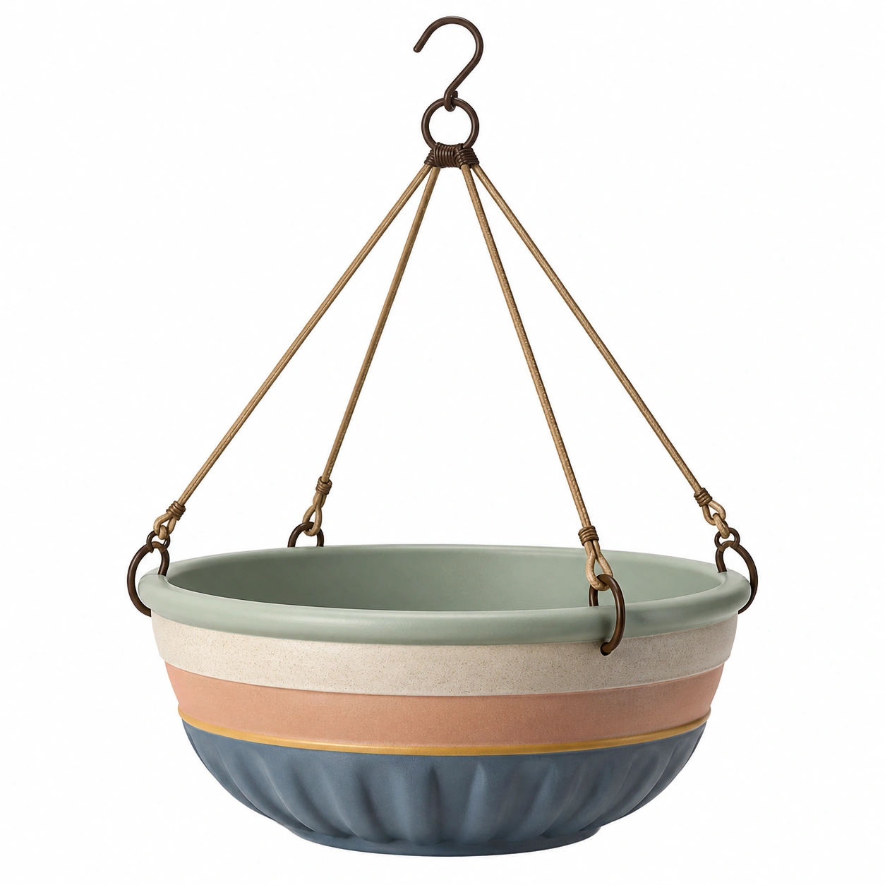 Maceta Colgante Verde y Beige con Ganchos y Correas, 35x25 cm-ulqernova