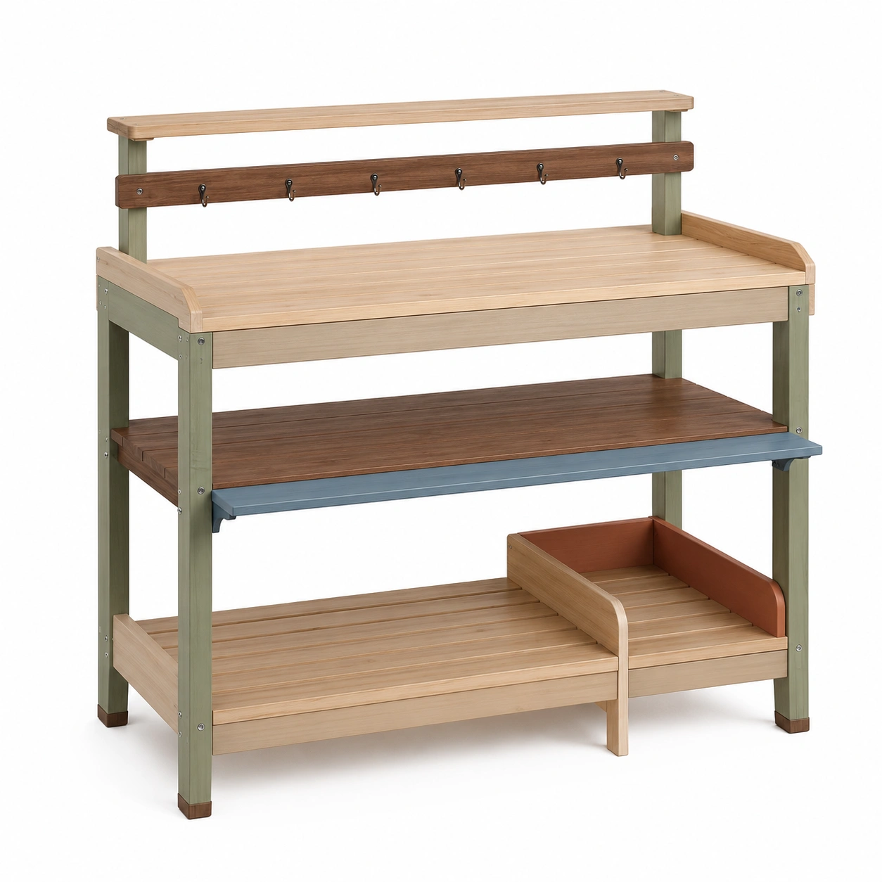 Mesa de Trabajo de Jardinería de Madera Natural y Verde con Estantes-ulqernova