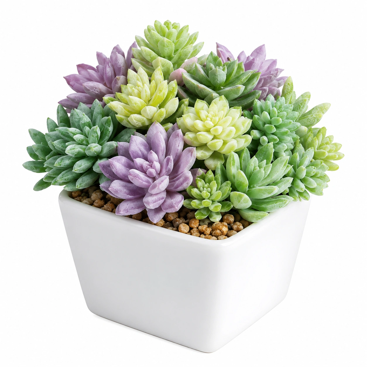 Planta Suculenta Artificial Multicolor en Maceta Blanca-ulqernova