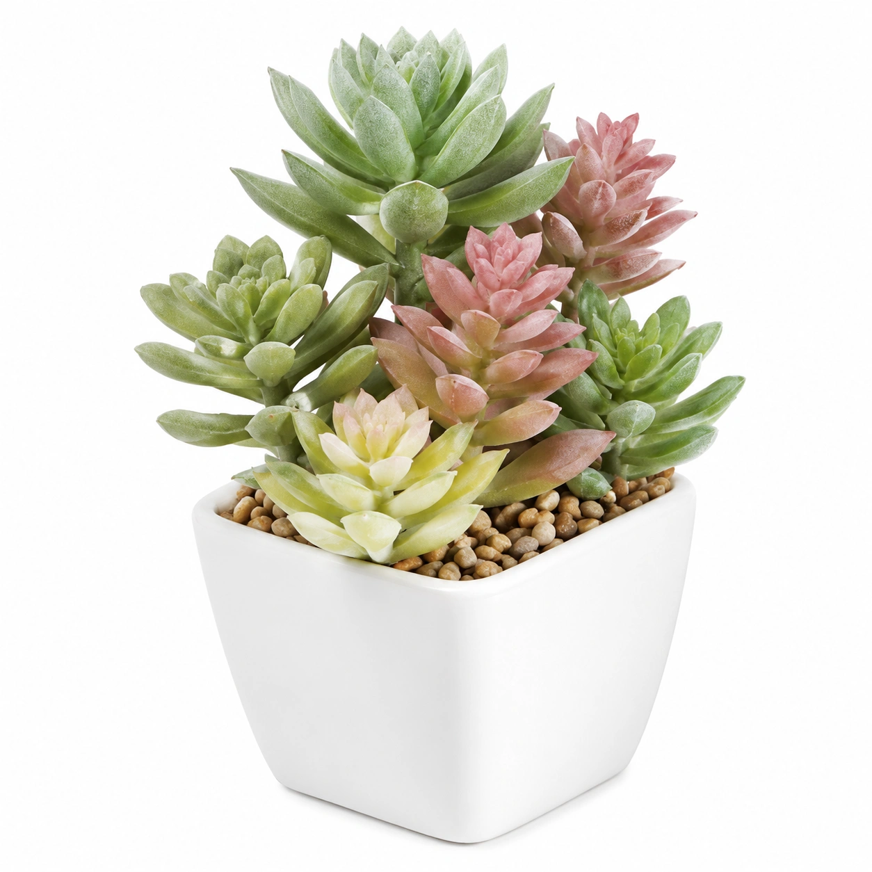 Planta Artificial con Hojas en Forma de Corazón Verde y Amarillo en Maceta Blanca-ulqernova