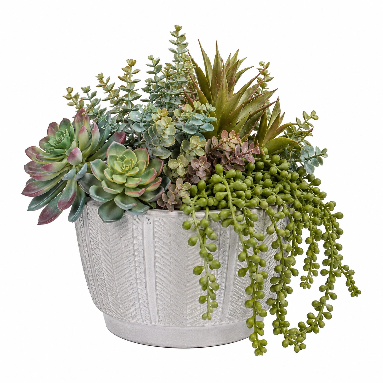 Planta Artificial Suculenta en Maceta Blanca 20cm-ulqernova