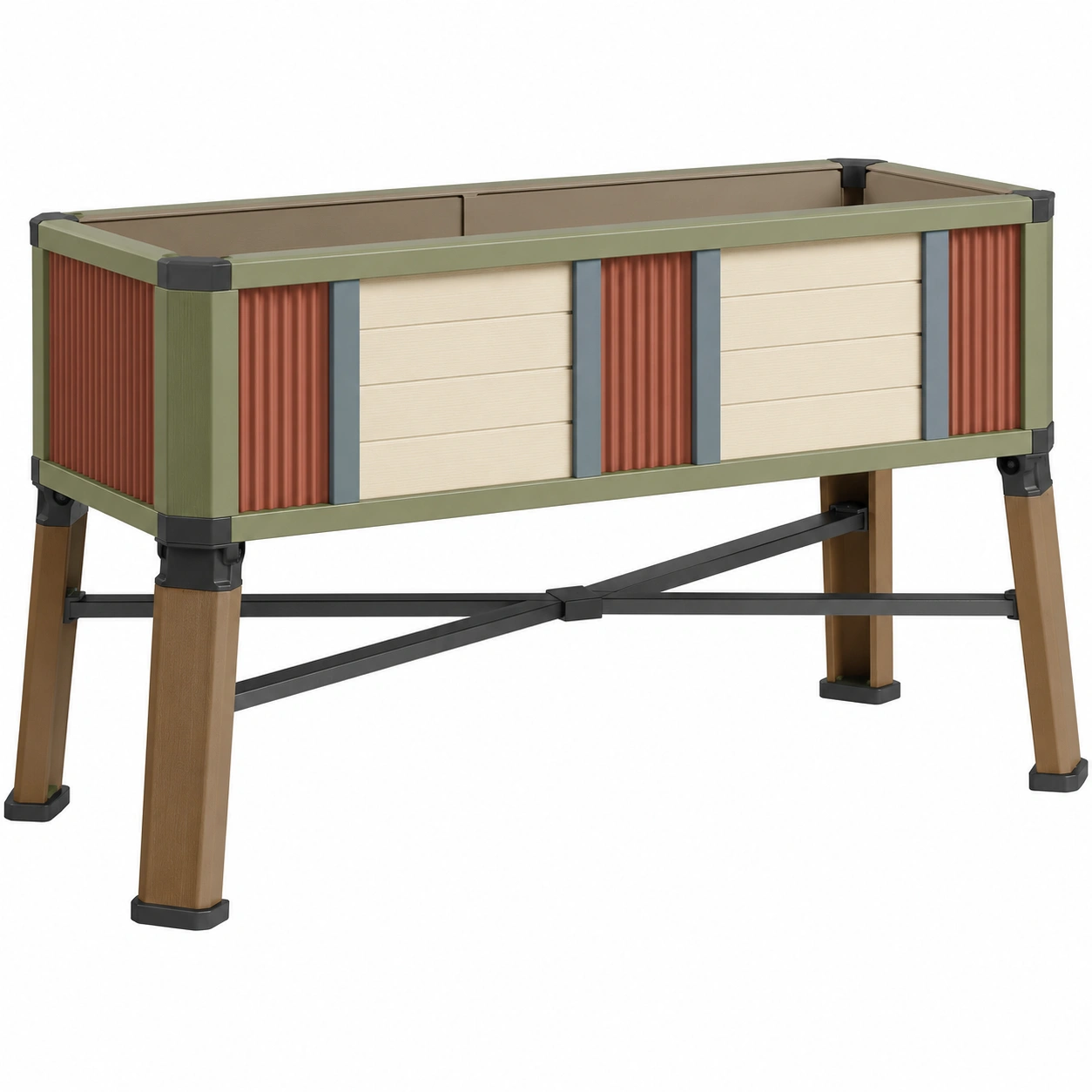Jardinera elevada para exteriores de 90x48x80 cm en Marrón/Azul/Verde-ulqernova