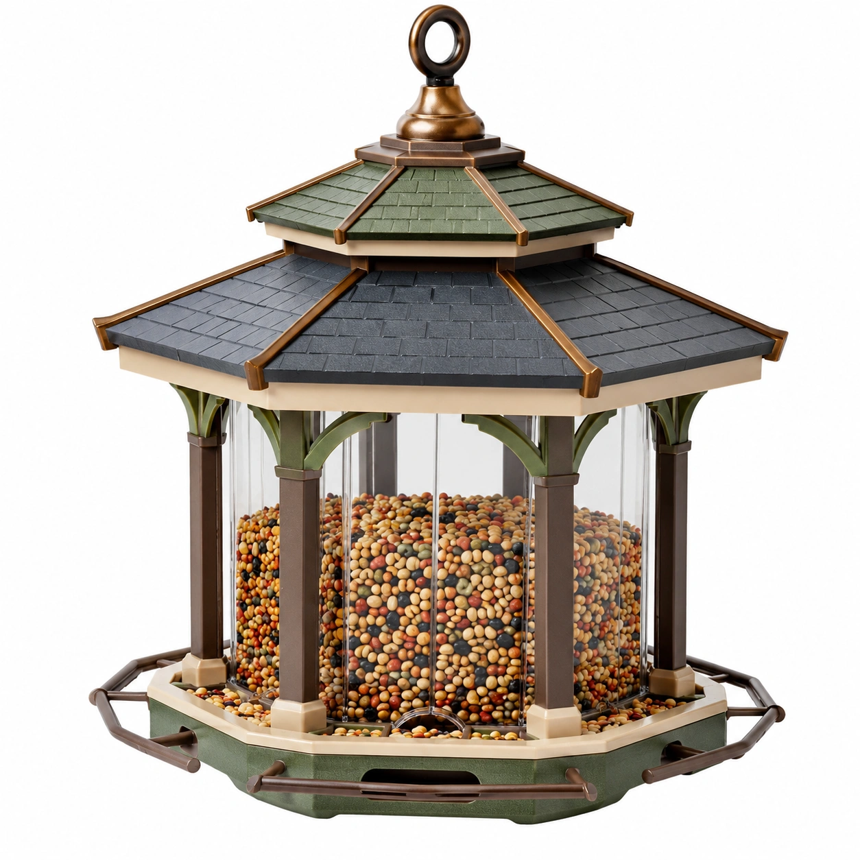 Comedero de Pájaros Decorativo Colgante, Cobre y Verde-ulqernova