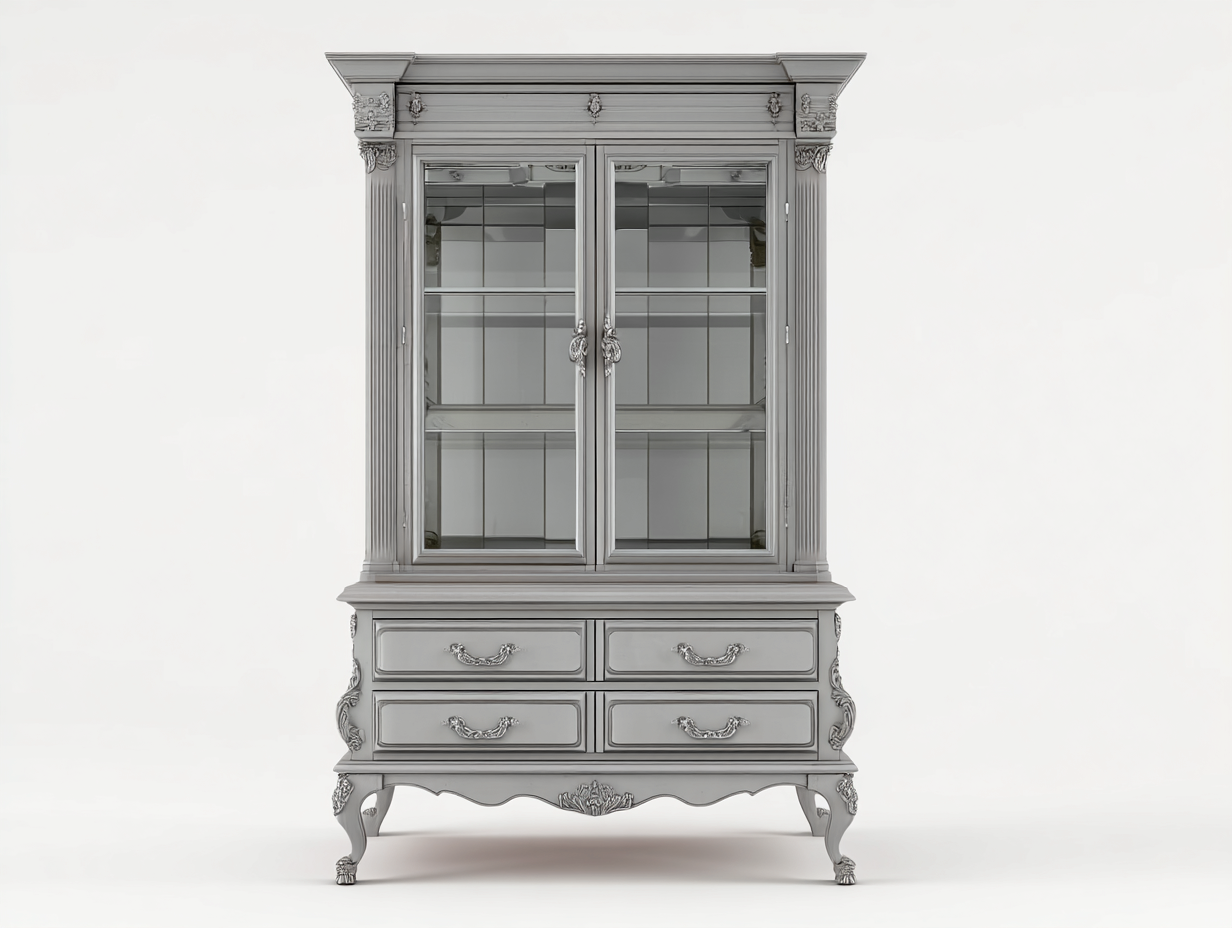 Vitrinas de madera y vidrio 110x45x190 cm - Gris - Diseño clásico con puertas y cajones-Masahahome