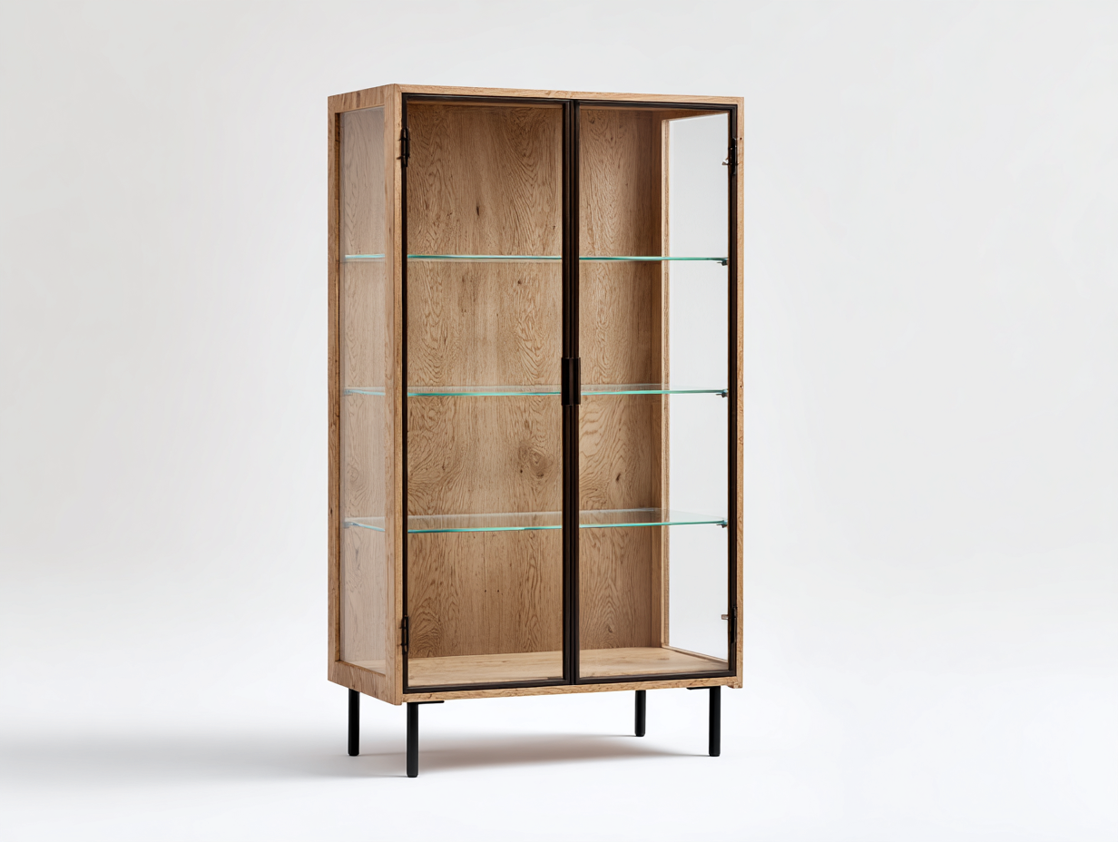 Vitrinas armario expositor 90x40x180 cm madera natural-negro - puertas de cristal - estilo industrial-Masahahome