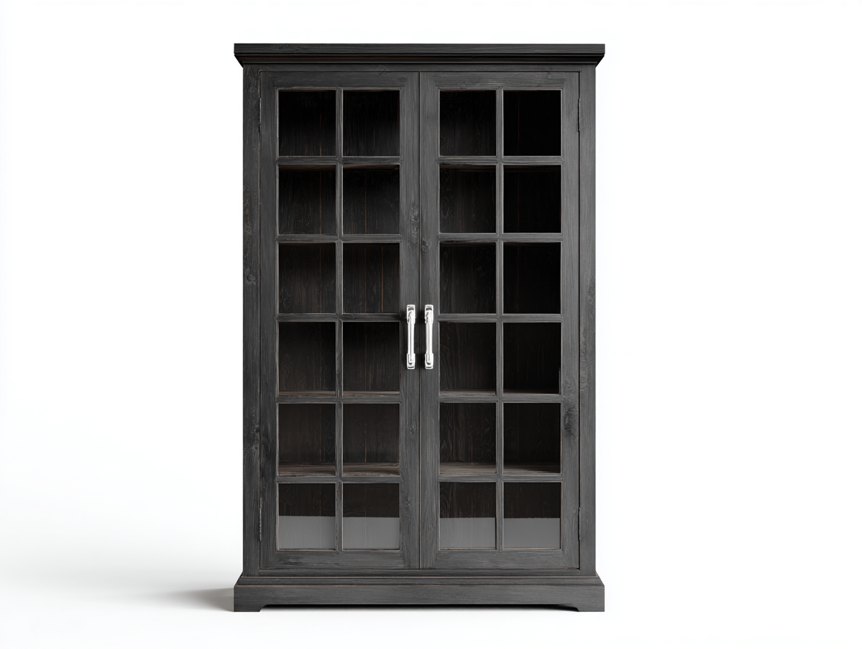 Vitrinas de madera 100x40x180 cm - negro - 2 puertas acristaladas - estilo clásico-Masahahome