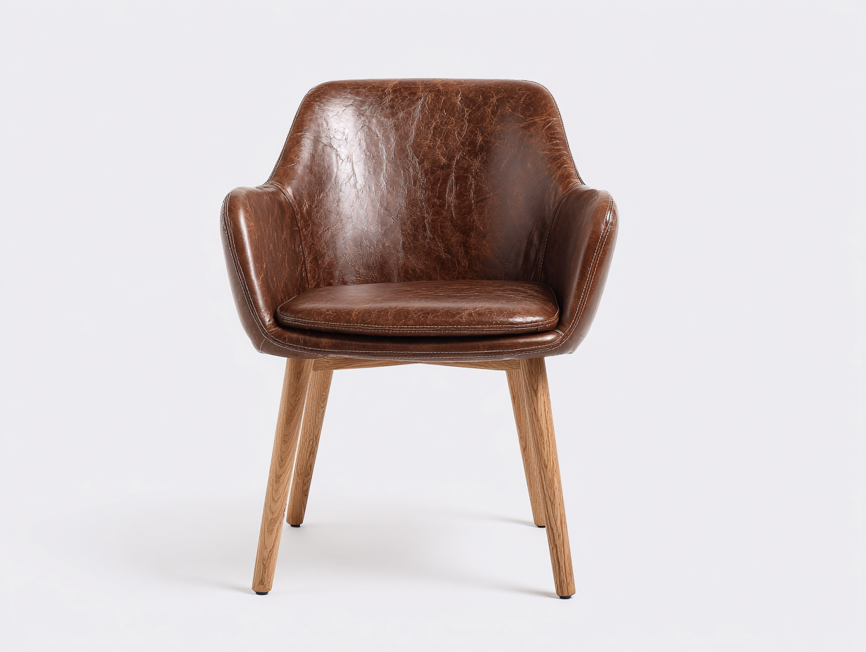 Sillas de comedor de cuero sintético y madera 60x58x83 cm - Marrón-Natural - Diseño moderno con reposabrazos-Masahahome