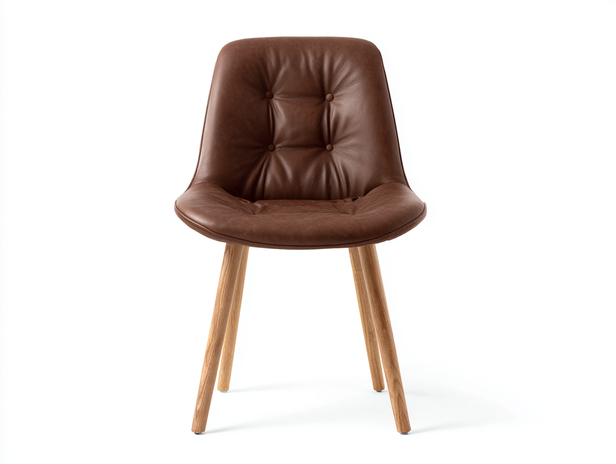 Silla de comedor de cuero sintético 54x56x83 cm - marrón y madera natural - diseño acolchado-Masahahome