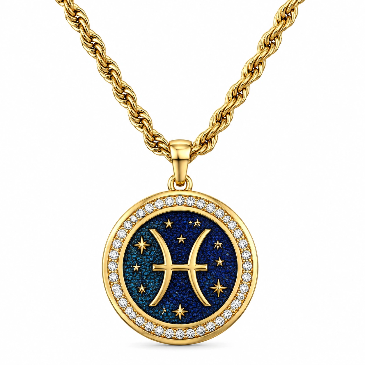 Złoty naszyjnik zodiakalny Ryby z medalionem i kryształkami-Dome Lveta