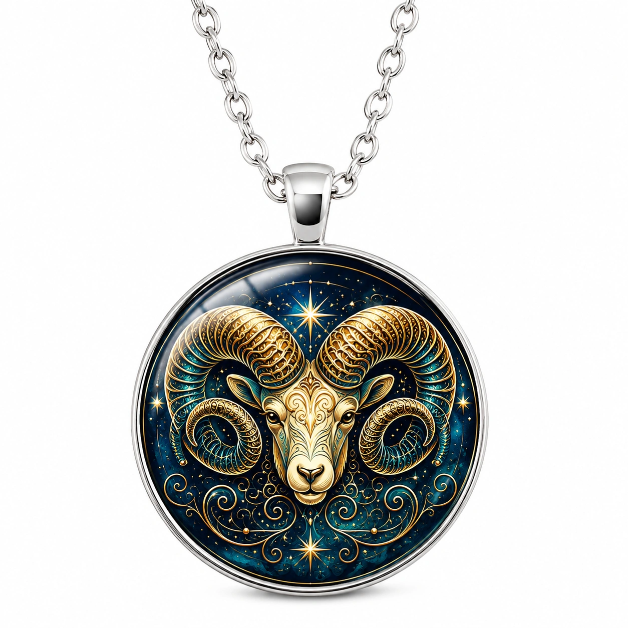 Naszyjnik Baran Zodiakalny z Zawieszką, Złoty/Granatowy, 4 cm-Dome Lveta