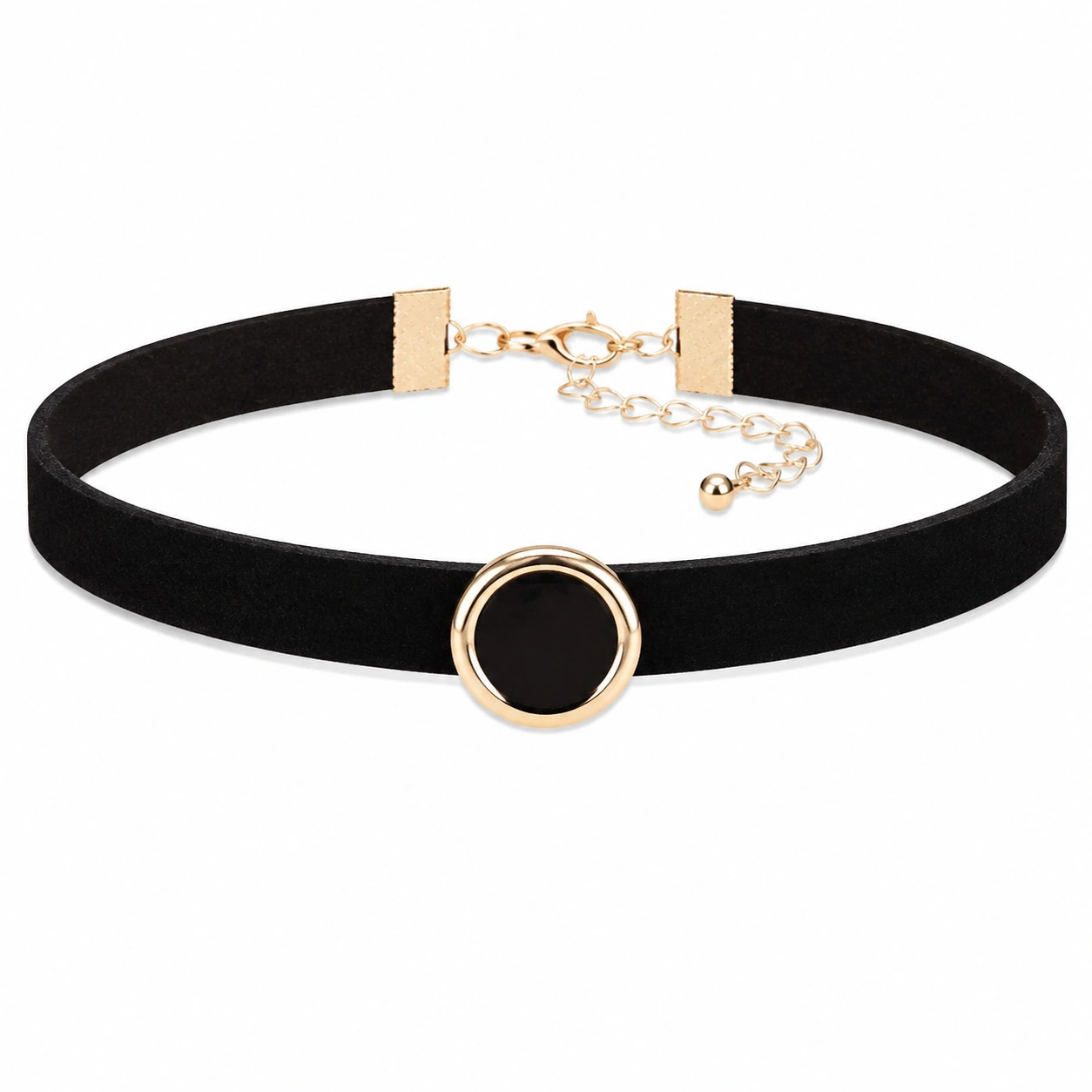 Czarny choker z okrągłą ozdobą, regulowany, minimalistyczny-Dome Lveta