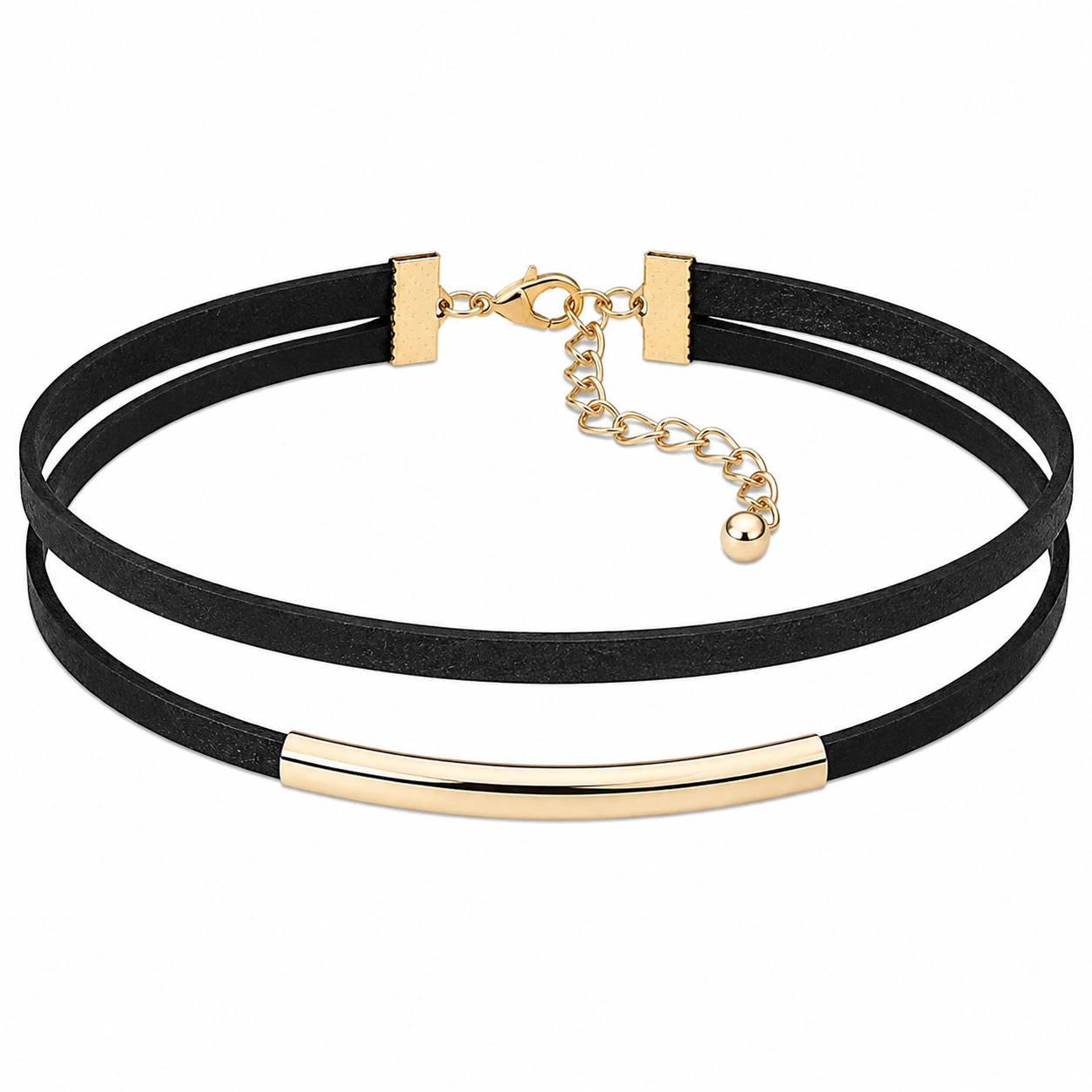 Czarny choker z podwójną taśmą i złotym akcentem-Dome Lveta