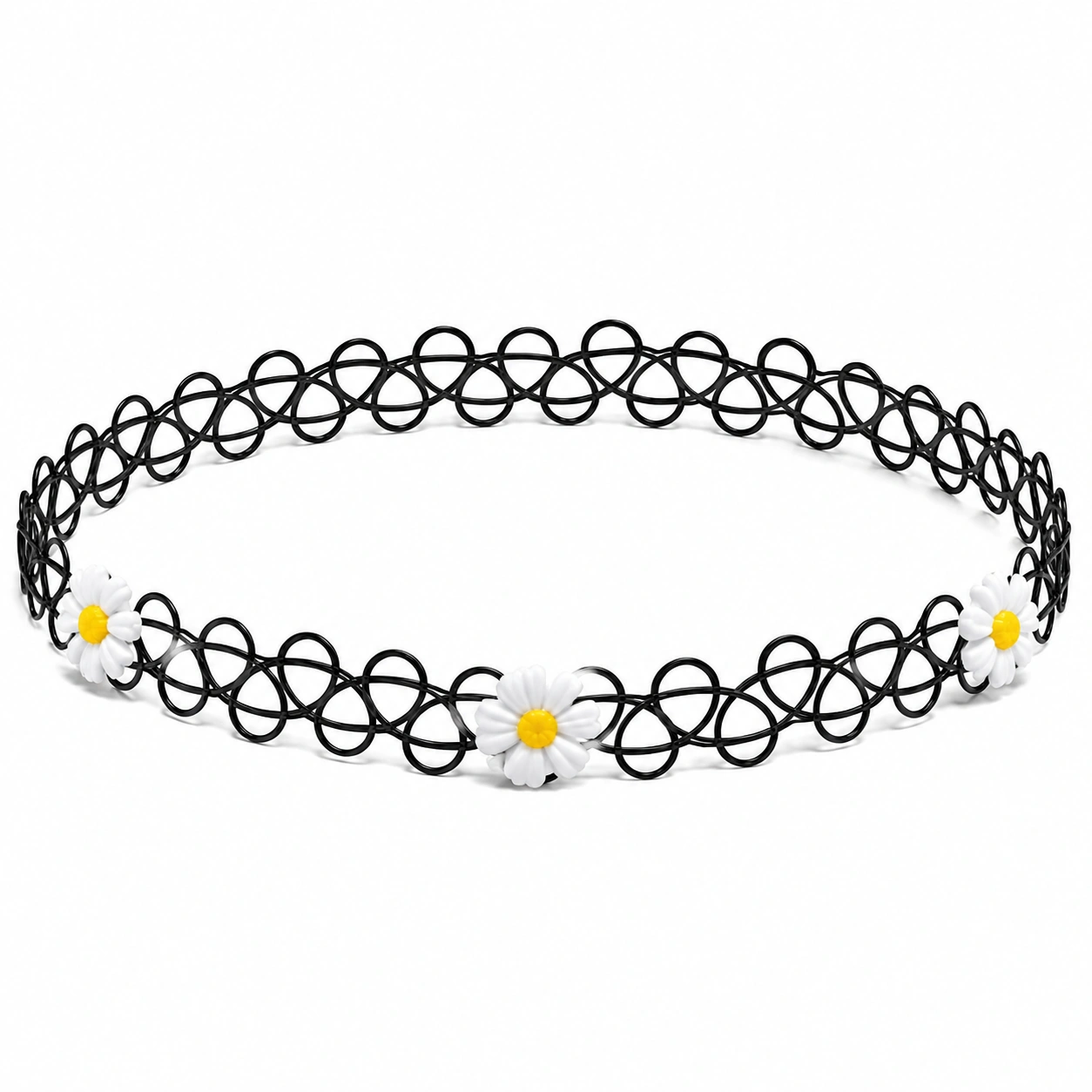 Czarny Choker z Kwiatami Margaretek-Dome Lveta