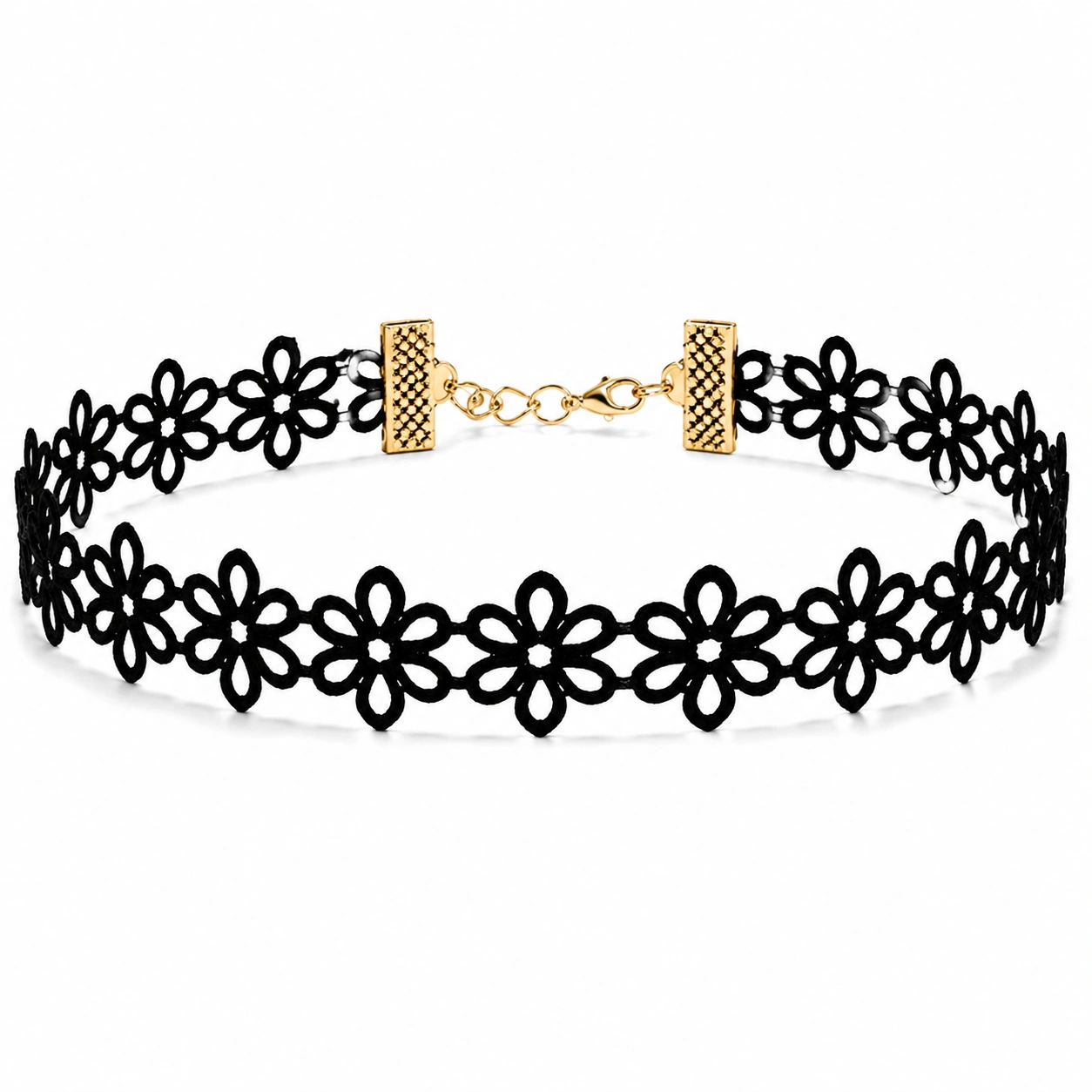 Czarny koronkowy choker z motywem kwiatów-Dome Lveta