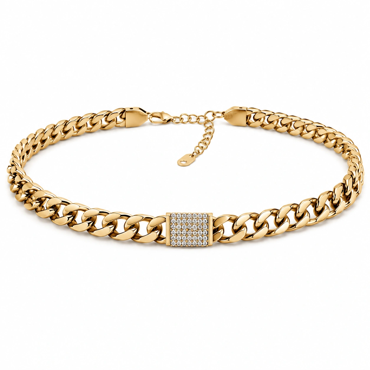 Złoty choker z cyrkoniami, regulowany 45 cm-Dome Lveta