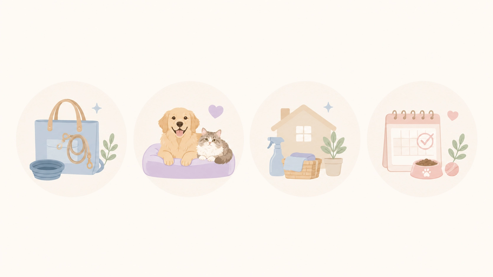 Illustration representing everyday pet care routines and Pupvoya brand values