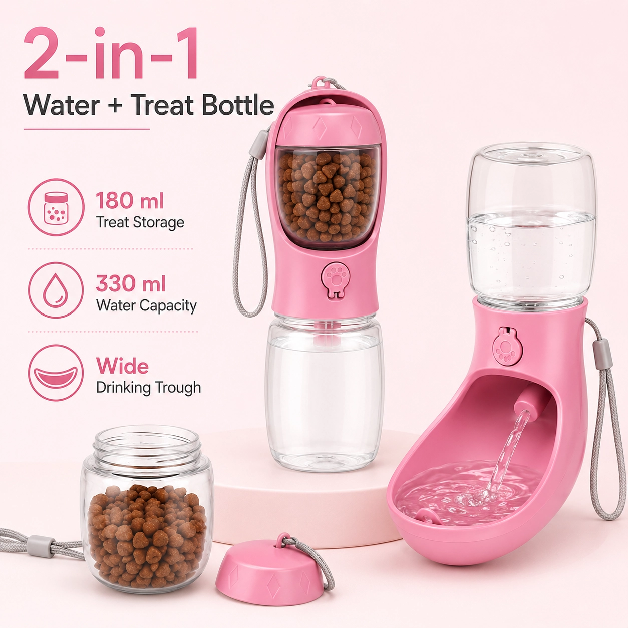 2-in-1 Portable Dog Water Bottle with Treat Container