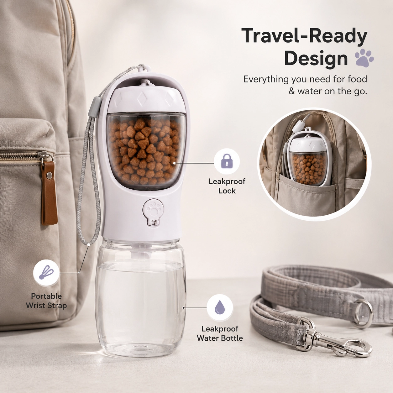 2-in-1 Portable Dog Water Bottle with Treat Container