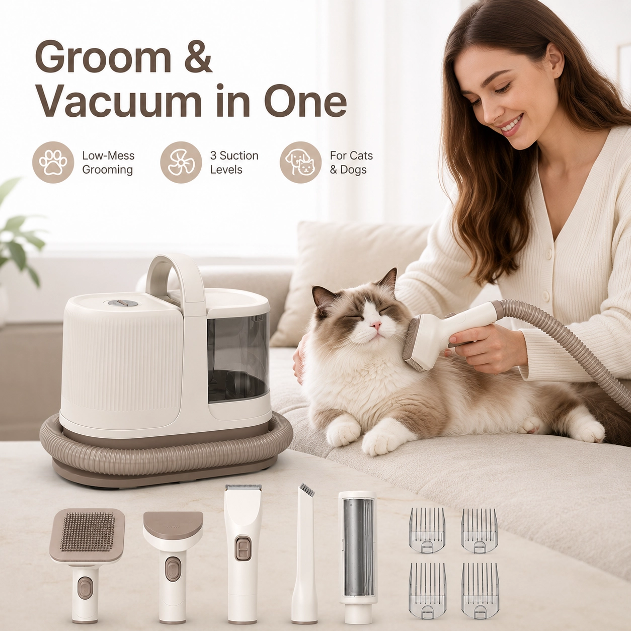 5-in-1 Pet Grooming Vacuum Kit for Dogs & Cats | Pupvoya™