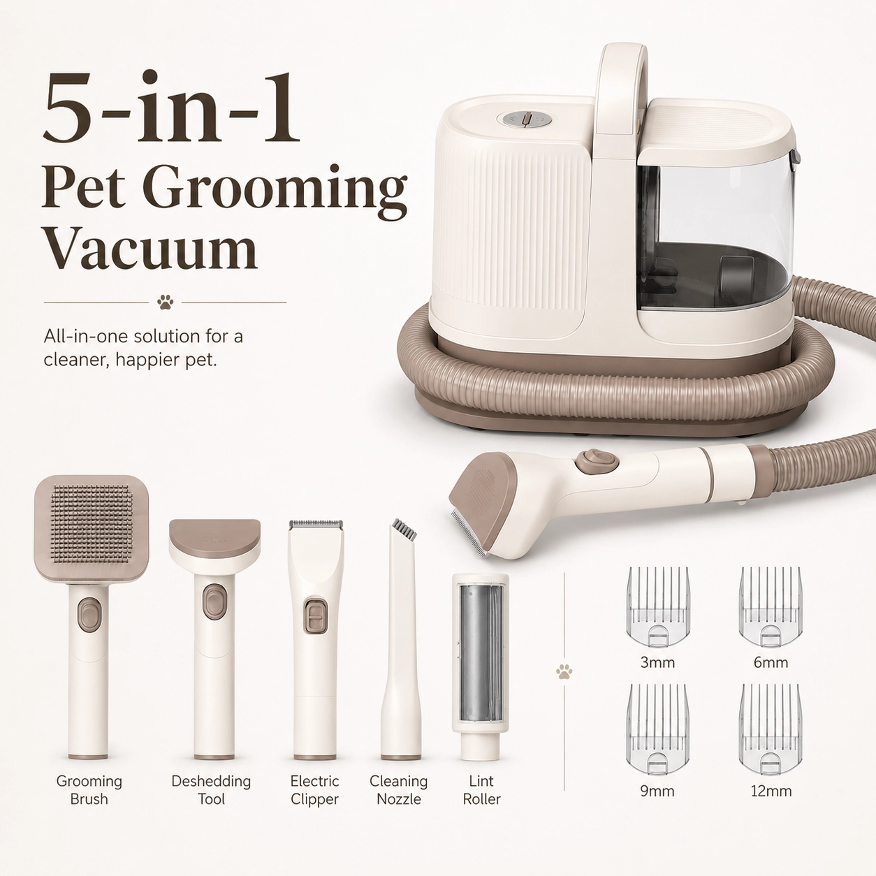 5-in-1 Pet Grooming Vacuum Kit for Dogs & Cats | Pupvoya™