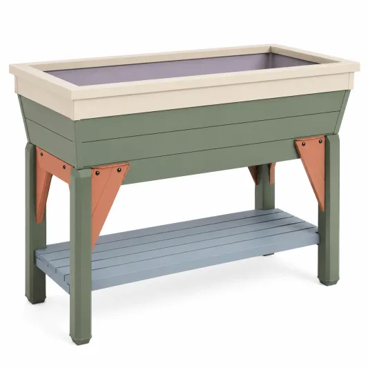 Cajón de Cultivo Elevado con Estantería, Verde y Beige-arkmivelo