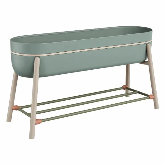 Jardinera Elevada con Estante Verde y Beige-arkmivelo