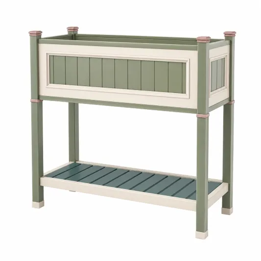 Jardinera Elevada Verde y Crema con Estante Inferior 90x30x75cm-arkmivelo