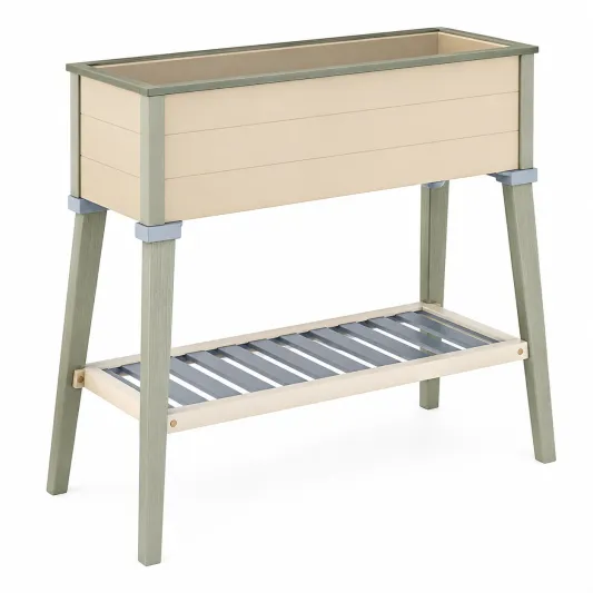 Cama Elevada para Jardín con Estante 80x40x80cm Verde y Beige-arkmivelo