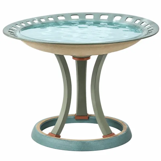 Baño para pájaros decorativo azul con soporte de hierro forjado-arkmivelo