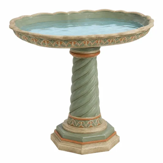 Baño para Pájaros Azul y Beige con Pedestal en Forma de Flor-arkmivelo