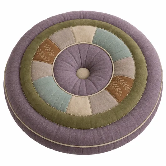 Cojín Redondo Decorativo Multicolor Lila, Verde y Beige-lornavika