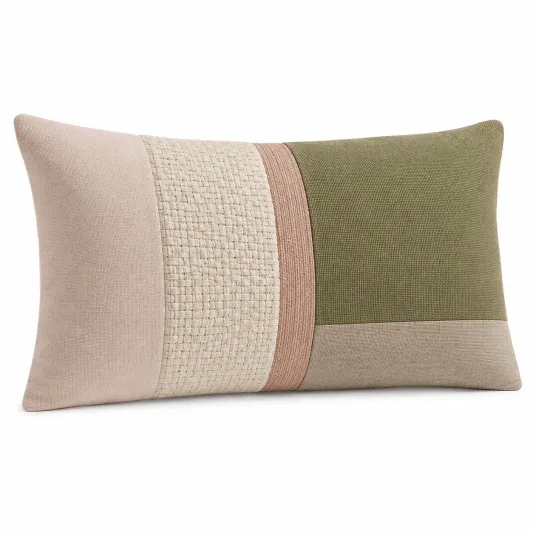 Cojín Decorativo Rectangular Multicolor Verde/Beige/Rosa 50x30 cm-lornavika