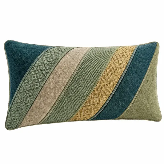 Cojín Decorativo Rectangular con Patrón Geométrico en Verde/Beige/Ocre/Azul-lornavika