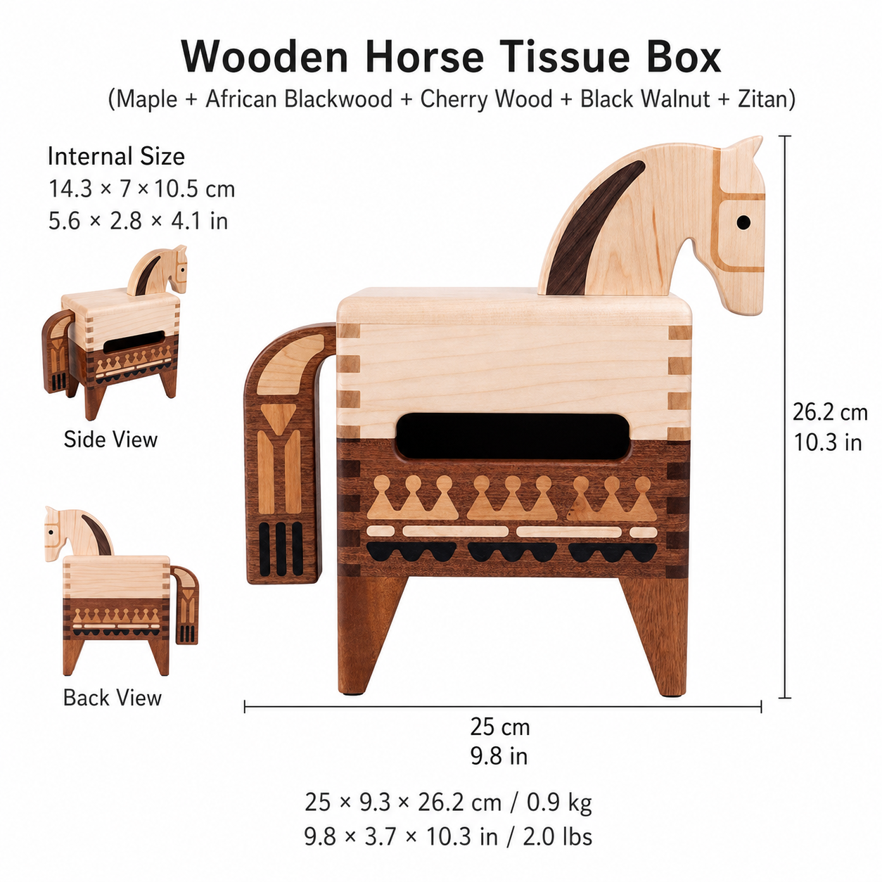 CRAFTSMM | Wooden Horse Tissue Box