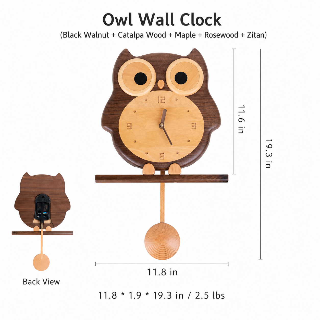 Wooden Owl Wall Clock