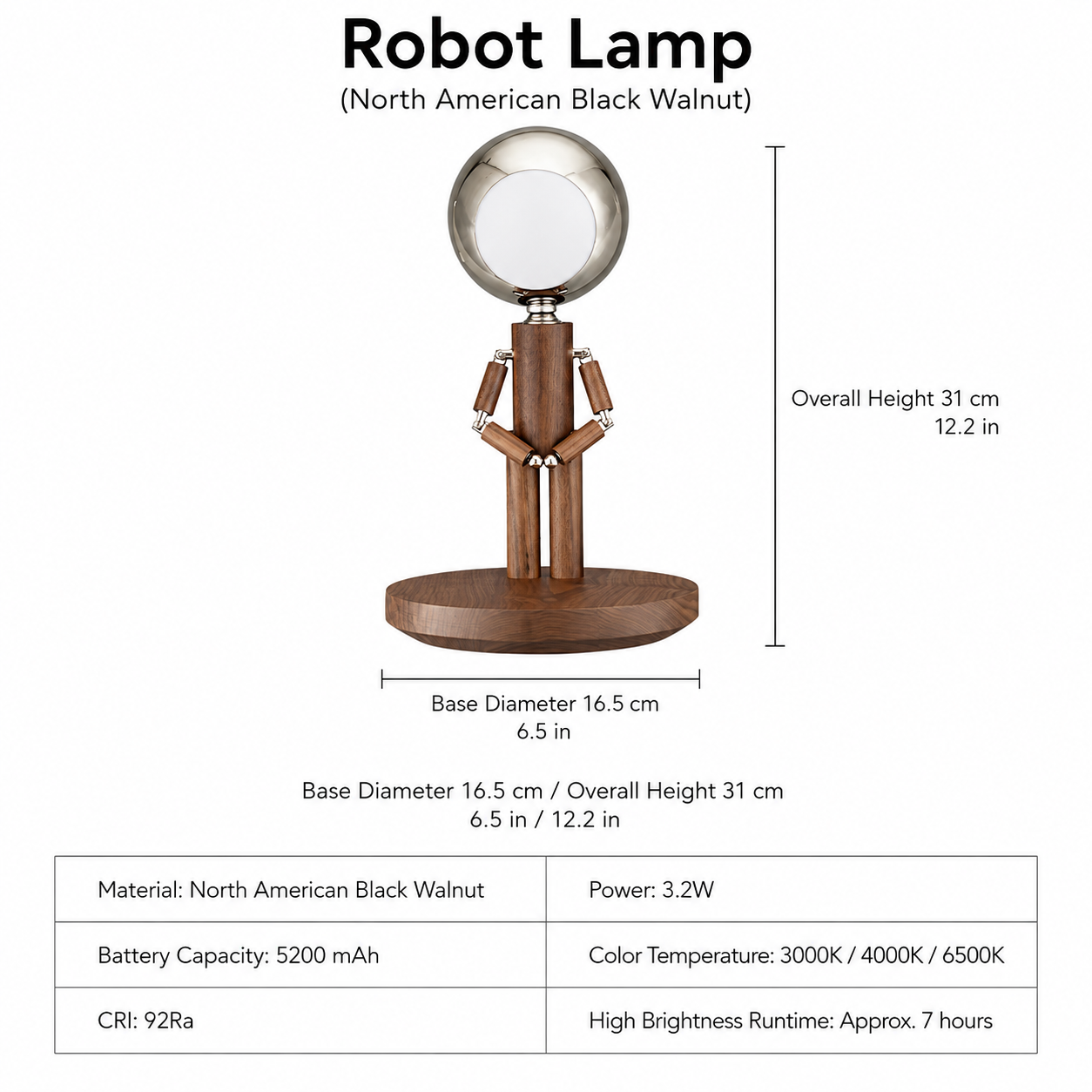 Wooden Robot Lamp