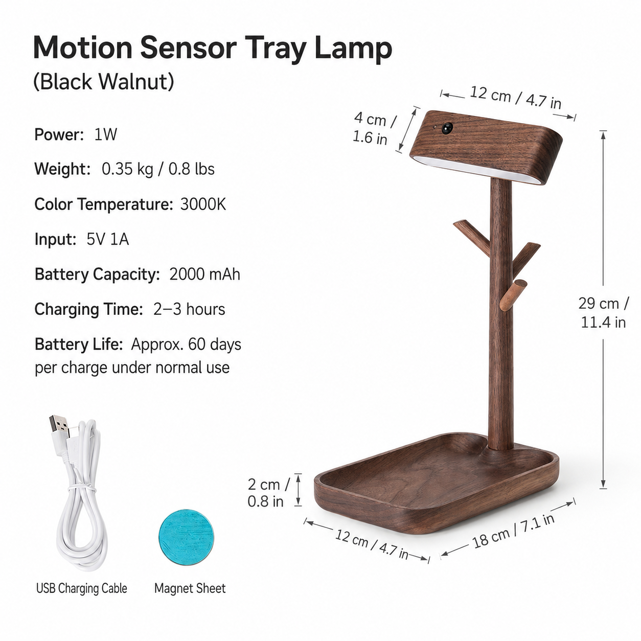 Motion Sensor Tray Lamp-Black Walnut