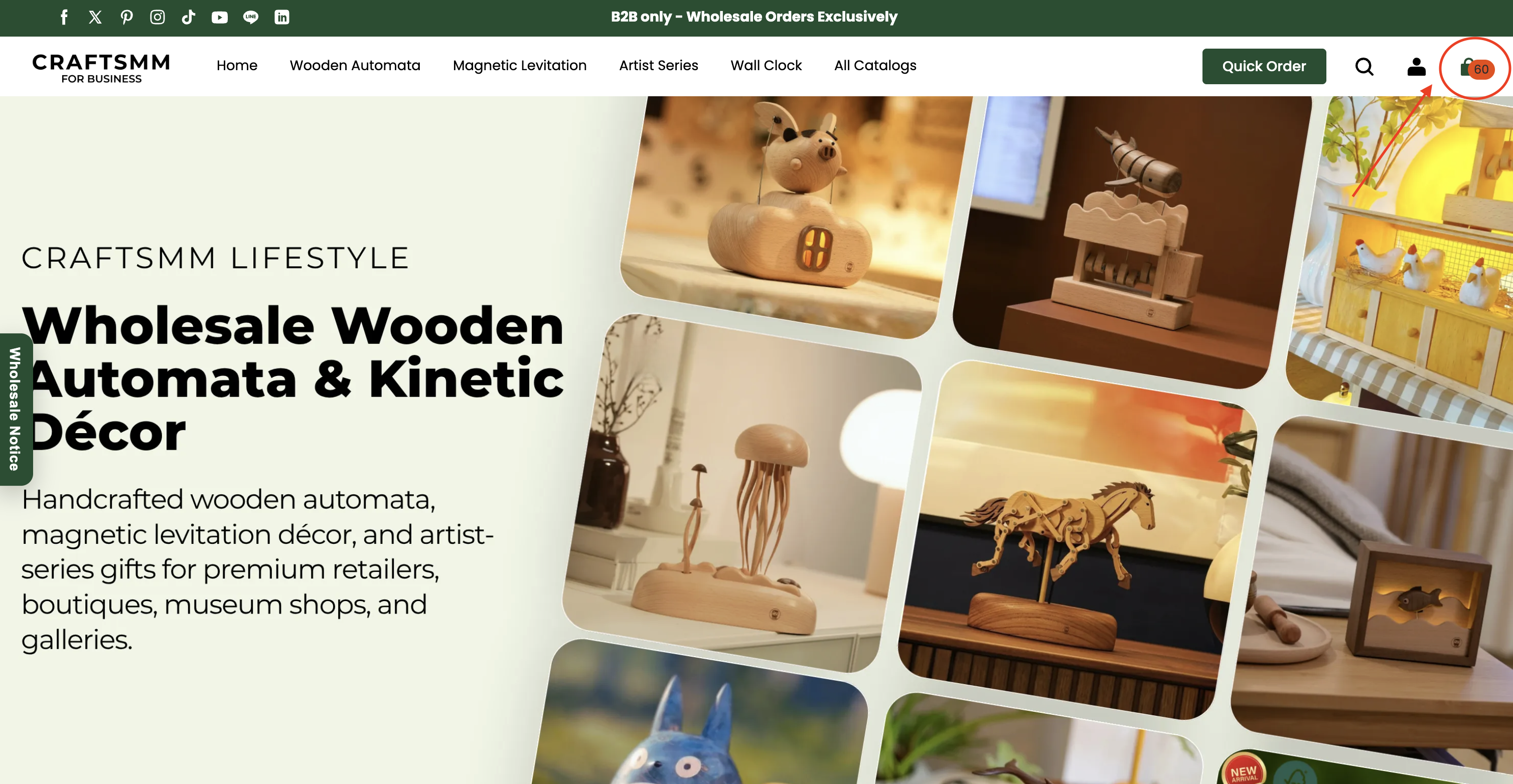 CRAFTSMM shopping cart icon in the top-right corner