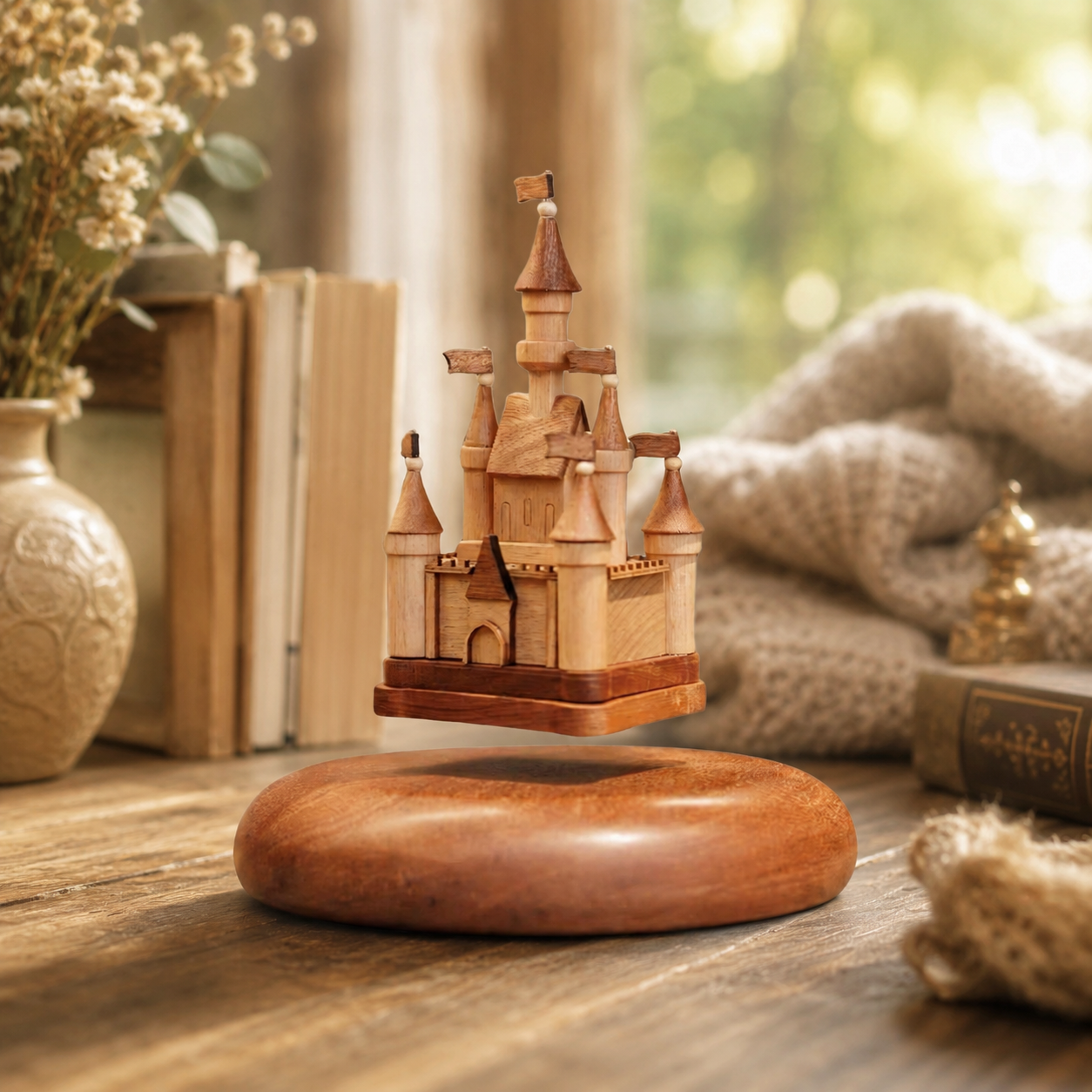 Magnetic levitation wooden castle