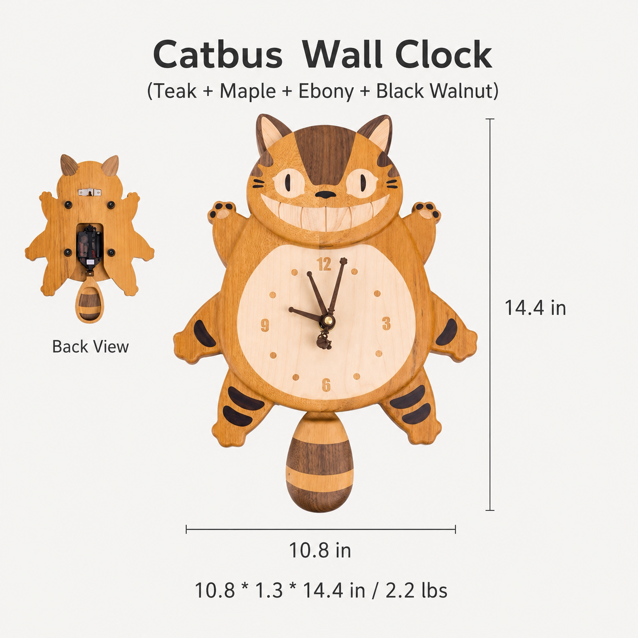 Wooden Catbus Wall Clock