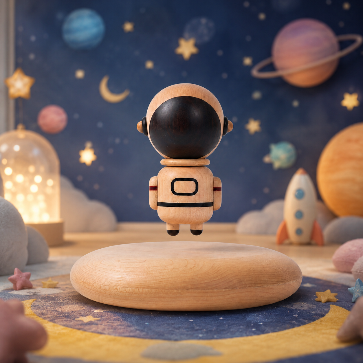 Magnetic levitation wooden astronaut