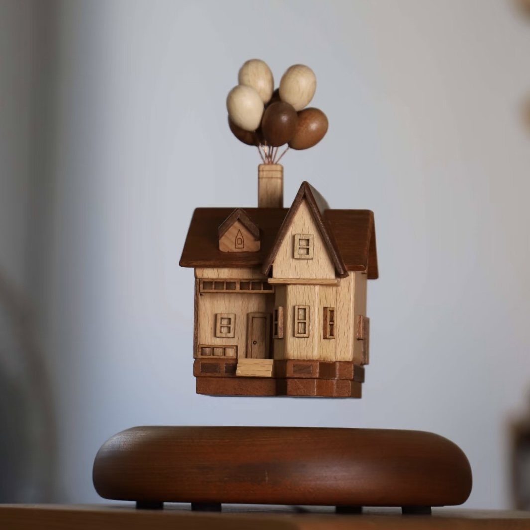 Magnetic levitation wooden ‘UP’ house
