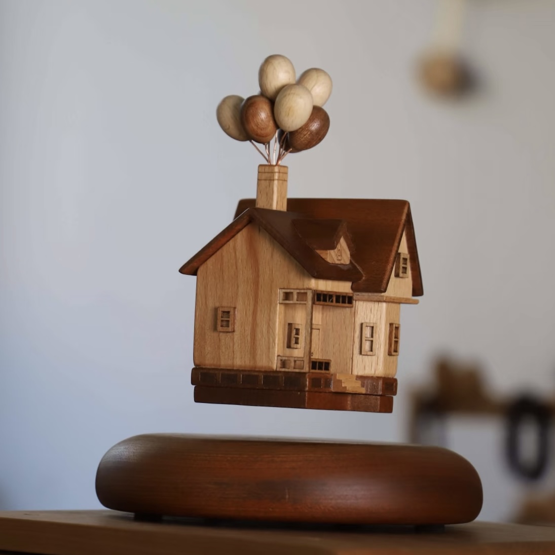 Magnetic levitation wooden ‘UP’ house