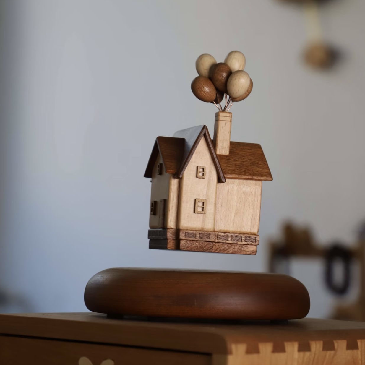 Magnetic levitation wooden ‘UP’ house