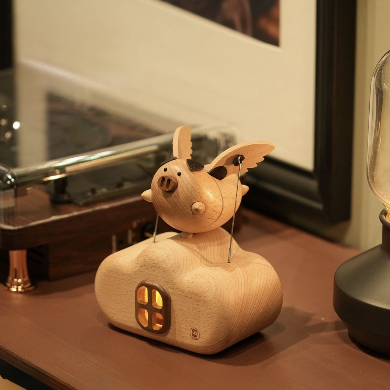 Wooden Automata Flying Pig