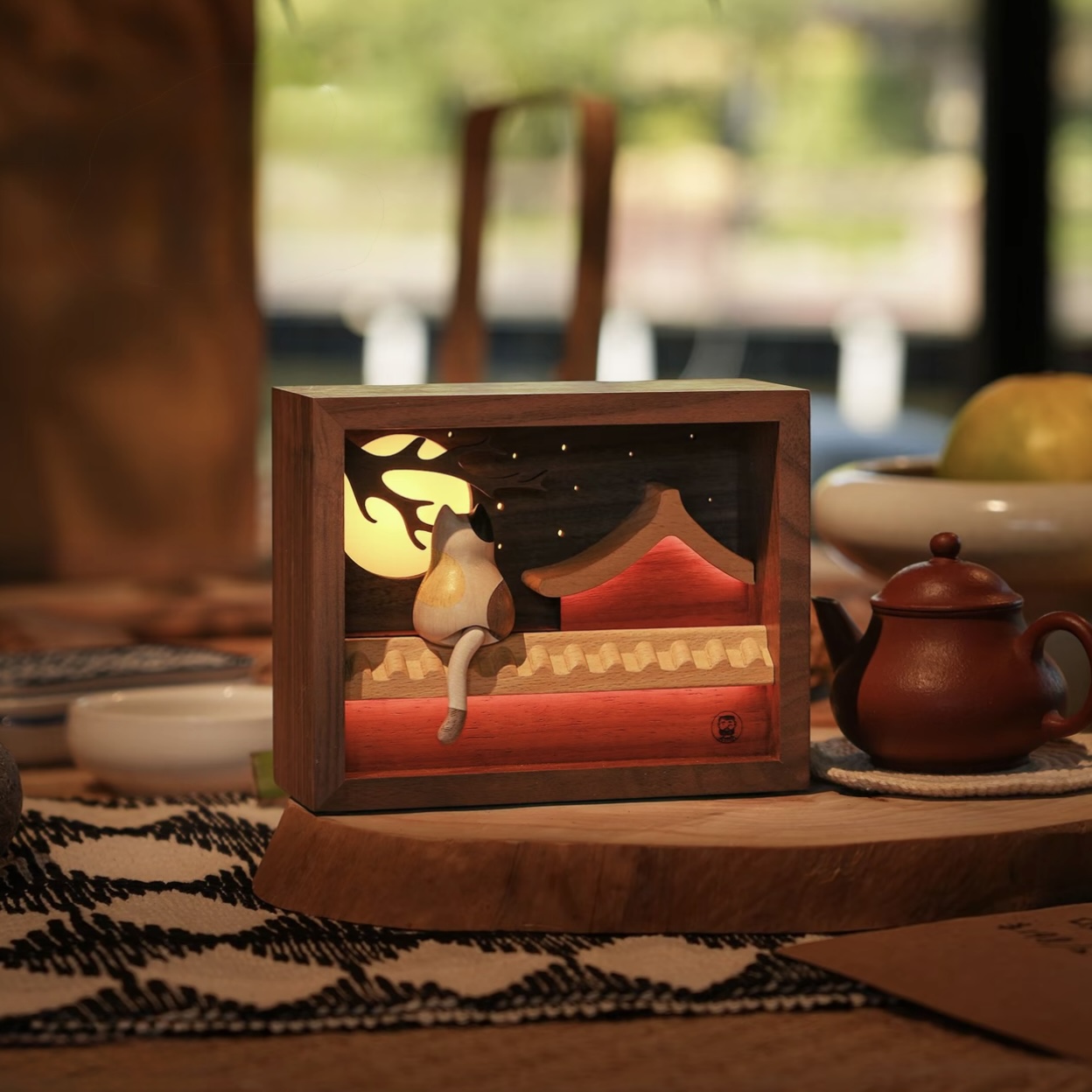 Wooden Automata Moonlit Cat Nightlight