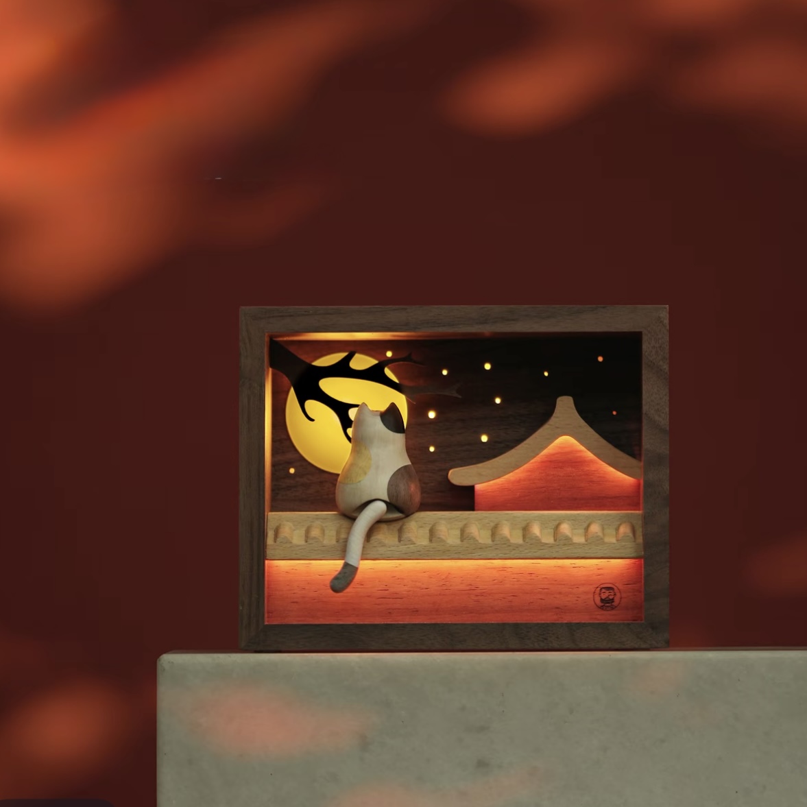 Wooden Automata Moonlit Cat Nightlight