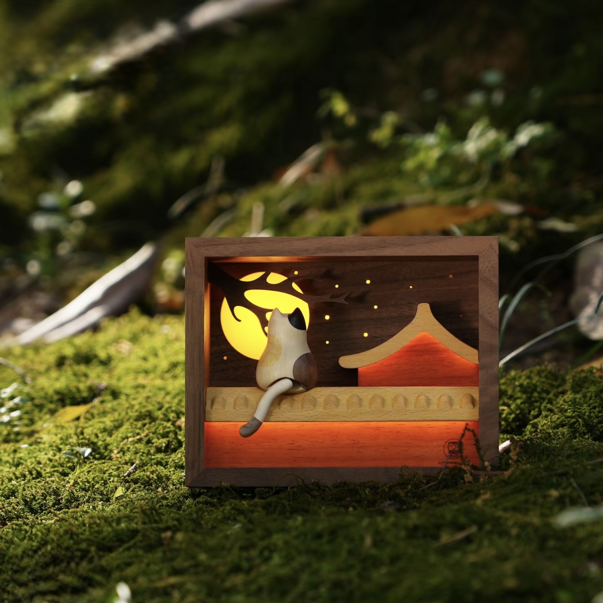 Wooden Automata Moonlit Cat Nightlight