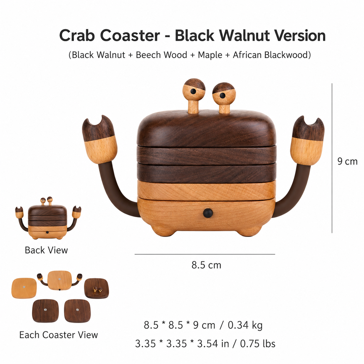 CRAFTSMM | Crab Coaster - Black Walnut Wood